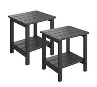 Garvee Juego de 2 Mesas Auxiliares de Exterior con Estante Inferior, Diseño de 2 Niveles con Acabado de Madera, Mesa Lateral para Jardín, Terraza, Balcón o Piscina, 46 × 40 × 41 cm, Negro
