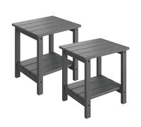 Garvee Juego de 2 Mesas Auxiliares de Exterior con Estante Inferior, Diseño de 2 Niveles con Acabado de Madera, Mesa Lateral para Jardín, Terraza, Balcón o Piscina, 46 × 40 × 41 cm, Gris