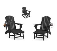 Garvee Juego de 2 Sillas Mecedoras Adirondack para Exterior con Reposapiés Retráctil y Portavasos, Diseño Multifuncional 4 en 1 para Jardín, Terraza, Porche y Patio, Negro
