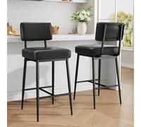 Garvee Juego De 2 Taburetes De Bar De 66 Cm De Altura, De Piel Sintética, con Respaldo y Patas De Metal. Modernos Taburetes Tapizados para Isla, Barra y Cocina. Color Verde Rústico