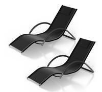Garvee Juego de 2 Tumbonas de Jardín Exterior con Reposabrazos Estructura de Hierro y Asiento de Textileno Transpirable Diseño Ergonómico en Forma de S para Terraza Patio y Piscina 160x60 cm Negro