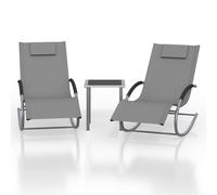 Garvee Juego de 3 tumbonas de jardín con Mesa y Cojines, Tumbona Plegable de Metal para Exterior, sillón Relax reclinable para Patio, balcón, Piscina, Gris