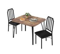 Garvee Juego de Comedor con 2 sillas - Mesa Cuadrada para 1-2 Personas, sillas metálicas Acolchadas con Respaldo, Ideal para salón, Cocina y Comedor, Ahorra Espacio, Color Gris