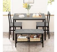 Garvee Juego de Comedor para 4 Personas con Banco Almacenaje, Mesa de Comedor 113 cm con 2 Sillas y Banco, Set de Comedor Compacto con Estructura Metálica para Cocina, Comedor, Apartamento, Negro+Gris