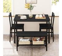 Garvee Juego de Comedor para 4 Personas con Banco Almacenaje, Mesa de Comedor 113 cm con 2 Sillas y Banco, Set de Comedor Compacto con Estructura Metálica para Cocina, Comedor, Apartamento, Negro