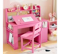 Garvee Juego de Escritorio Infantil y Silla con Almacenamiento para Niños de 3 a 8 Años - Superficie Inclinable 0-70° y Tablero de Anuncios - Rosa