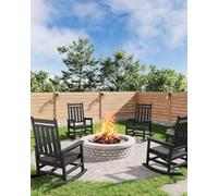 Garvee Juego de Mecedoras de Exterior HDPE 4 Unidades, Silla Mecedora con Respaldo Alto y Reposabrazos Anchos, Polietileno Resistente UV y Antienvejecimiento para Jardín, Terraza, Porche, Negro