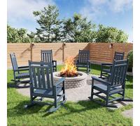 Garvee Juego de Mecedoras de Exterior HDPE 6 Unidades, Silla Mecedora con Respaldo Alto y Reposabrazos Anchos, Polietileno Resistente UV y Antienvejecimiento para Jardín, Terraza, Porche, Azul Marino