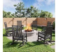 Garvee Juego de Mecedoras de Exterior HDPE 6 Unidades, Silla Mecedora con Respaldo Alto y Reposabrazos Anchos, Polietileno Resistente UV y Antienvejecimiento para Jardín, Terraza, Porche, Negro