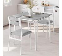 Garvee Juego de Mesa y 2 Sillas de Comedor Pequeño Conjunto de Muebles de Cocina Ahorro de Espacio con Estructura de Metal Tablero MDF y Asientos de PU Suave para Apartamento Gris Lavado y Blanco