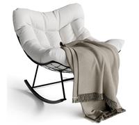 Garvee Mecedora Papasan Grande para Uso en Exteriores: Silla Huevo de Ratán Tejida a Mano, Estructura de Metal Resistente, Incluye Cojín de Secado Rápido, Resistente a La Intemperie y Cómoda,Blanco