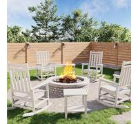 Garvee Mecedoras de Exterior HDPE 4 Unidades + 2 Mesas, Silla Mecedora con Respaldo Alto y Reposabrazos Anchos, Polietileno Resistente UV Antienvejecimiento para Jardín Terraza Porche, Blanco