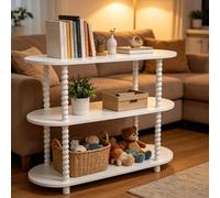 Garvee Mesa Auxiliar de 3 Niveles con Patas en Forma de Calabaza, Mesita Estrecha para Espacios Pequeños, Moderna Mesa de Salón con Estantes, 100 * 36 * 73cm, Estante de Almacenamiento, Blanco