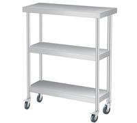 Garvee Mesa Auxiliar De Acero Inoxidable Resistente para Patio, Mesa De Preparación De 3 Niveles para Exteriores con Estante De Almacenamiento, Resistente a La Oxidación, Fácil De Limpiar
