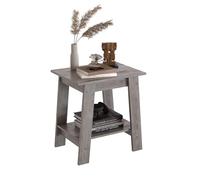 Garvee Mesa Auxiliar Estilo Rústico, Mesa De Noche Pequeña De Madera con 2 Estantes, Ideal para Espacios Pequeños, Salón, Dormitorio, Oficina o Baño, Color Gris
