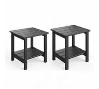 Garvee Mesa Auxiliar Exterior Estilo Adirondack 45 x 38 cm，Mesa de Dos Niveles en HDPE con Acabado Efecto Madera，Resistente a la Intemperie Terraza，Jardín y Piscina，Negro，Pack de 2