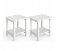 Garvee Mesa Auxiliar Exterior Estilo Adirondack 45 x 38 cm，Mesa de Dos Niveles en HDPE con Acabado Efecto Madera，Resistente a la Intemperie Terraza，Jardín y Piscina，Blanco，Pack de 2