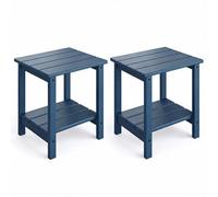 Garvee Mesa Auxiliar Exterior Estilo Adirondack 45 x 38 cm，Mesa de Dos Niveles en HDPE con Acabado Efecto Madera，Resistente a la Intemperie Terraza，Jardín y Piscina，Azul Marino，Pack de 2