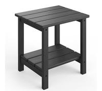 Garvee Mesa Auxiliar Exterior Estilo Adirondack 45 x 38 cm，Mesa de Dos Niveles en HDPE con Acabado Efecto Madera，Resistente a la Intemperie Terraza，Jardín y Piscina，Negro，1 Unidad