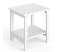 Garvee Mesa Auxiliar Exterior Estilo Adirondack 45 x 38 cm，Mesa de Dos Niveles en HDPE con Acabado Efecto Madera，Resistente a la Intemperie Terraza，Jardín y Piscina，Blanco，1 Unidad