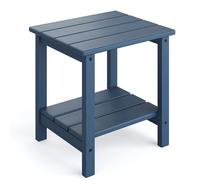 Garvee Mesa Auxiliar Exterior Estilo Adirondack 45 x 38 cm，Mesa de Dos Niveles en HDPE con Acabado Efecto Madera，Resistente a la Intemperie Terraza，Jardín y Piscina，Azul Marino，1 Unidad
