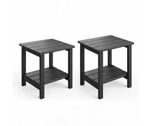Garvee Mesa Auxiliar Exterior Estilo Adirondack 45 x 38 cm，Mesa de Dos Niveles en HDPE con Acabado Efecto Madera，Resistente a la Intemperie Terraza，Jardín y Piscina，Negro，Pack de 2