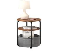 Garvee Mesa Auxiliar Redonda con Cesta de Tela Almacenamiento, Mesa Lateral Pequeña para Sofá y Cama, Mesita de Noche Moderna Minimalista para Salón Dormitorio Espacios Pequeños, 40x40x60cm Gris