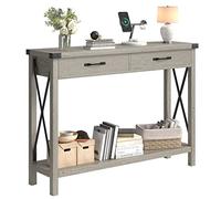 Garvee Mesa Consola Estrecha Estilo Rústico con 2 Cajones y Estante, Mueble Recibidor y Salón, Madera MDF Gris Rústico 109x30x78 cm