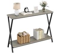 Garvee Mesa Consola Estrecha, recibidores de Entrada de 2 Niveles con Estante de Almacenamiento, Estructura de Metal, Uso en Entrada salón Oficina, 105 x 30 x 81 cm, Gris