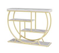 Garvee Mesa Consola Moderna de 4 Niveles - estantes con Almacenamiento - Estructura metálica geométrica - Tapa Madera rústica - Ideal para Espacios reducidos - Blanco mármol y Dorado