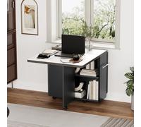 Garvee Mesa De Comedor Plegable para 4, Mesa De Cocina con ala Abatible, 6 Ruedas, 2 Estantes y Cajón Incorporado, Gris