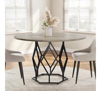 Garvee - Mesa de Comedor Redonda de 120 cm, Estilo Granja Industrial, Base de Metal Diamante, para 4 a 6 Personas, Sala de Estar/Comedor - Gris