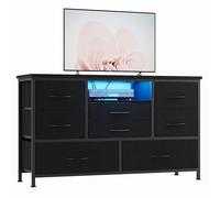 Garvee Mueble TV con Luz LED, Mesa TV con 8 Cajones, 3 Enchufes y USB Estación de Carga, Largo de 121 cm, para Televisores de 50 Pulgadas, Muebles de Salon Moderno para Pasillo,Dormitorio,Negro