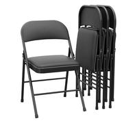 Garvee Pack 4 Sillas Plegables Comedor, Muebles de Cocina Silla Plegable Acolchada, Sillas de Comedor de PU, para Cocina, Salón, (Negro) 47×50×75 cm