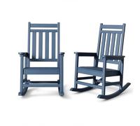 Garvee Pack de 2 Mecedoras de Exterior de HDPE para Adultos, Sillones Mecedores de Respaldo Alto Estilo Adirondack, Muebles de Patio y Porche Resistentes Todo Clima, Acabado Efecto Madera, Azul Marino