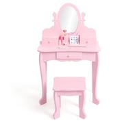 Garvee Princess Style Kids Vanity Set - Wooden Dressing Table with Adjustable Mirror, Drawer & Stool for Girls Ages 4-9 - Perfect for Pretend Play & Room Decor - Pink - Without Light