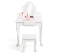 Garvee Princess Style Kids Vanity Set - Wooden Dressing Table with Adjustable Mirror, Drawer & Stool for Girls Ages 4-9 - Perfect for Pretend Play & Room Decor - White - Without Light
