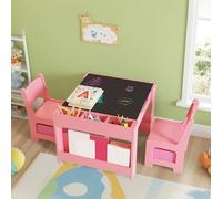 Garvee Set 4 En 1 Mesa y Sillas Infantiles De Madera - Almacenaje, Estanterías, Tapa Reversible y Desmontable - para Dibujo, Lectura, Juego - Ideal Guardería o Habitación Infantil