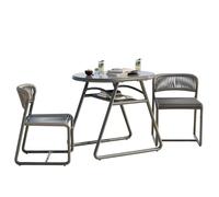 Garvee Set Bistró De Jardín 3 Piezas - Mesa Redonda De 80 cm y 2 Sillas En Hierro y Cuerda PE Transpirable - Anticorrosión y Fácil Limpieza Terraza, Balcón o Jardín - Gris