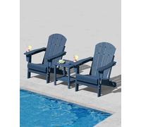 Garvee Silla Adirondack Plegable de HDPE, Acabado Textura Madera con Portavasos, Resistente a la Intemperie y Rayos UV, Ideal para Patio, Jardín, Terraza y Fogatas, 4 Sillas y 2 Mesas, Azul Marino