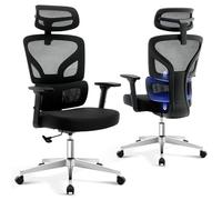 Garvee Silla Escritorio Ergonómica con Base Metálica Blanca | Con Soporte Lumbar Ajustables,Reposacabezas y Apoyabrazos,Malla Giratoria Gris,Reclinable(90°-135°),Móvil,Carga máx.136 kg