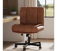 Garvee Silla Giratoria De Tela Sin Brazos, con Ruedas, Diseño Moderno, Fácil De Montar y Limpiar, para Maquillaje y Oficina En Casa, Color marrón