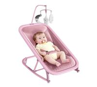 Garvee Silla Mecedora para Bebé 0-12 Meses - Hamaca Infantil Plegable con Respaldo 3 Posiciones, Barra de Juegos, Arnés 5 Puntos, Funda Desmontable, Estructura Aluminio Ligera - Rosa
