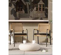 Garvee Sillas de Comedor Exterior de ratán sintético Resistente - Juego de 2 - Apilables con Estructura metálica y cojín Transpirable - Diseño Moderno Cuadrado para jardín, terraza, Piscina - Color: