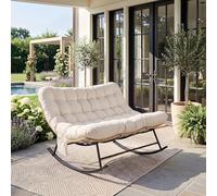 Garvee - Sillón basculante doble resistente (450 libras, respaldo acolchado, tejido impermeable, marco metálico, ideal para jardín, terraza, salón, muebles modernos, ratán, amarillo y cojines beige