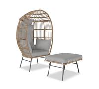 Garvee Sillón Huevo De Mimbre con Puf Incluido, Estructura De Acero, Gris