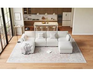 Garvee Sofá Individual Modular Amplio - Convertible y cómodo - Tapizado en Chenilla - con otomana, Ideal para Sala de Estar, apartamento u Oficina - Capacidad 4-8 plazas - Color: Rojo o Beige