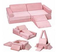 Garvee Sofá Modular, 12 Piezas, Apilable, Combinar Zona de Bolas y Rampa | de Escalada, Cojines de Espuma, Funda Extraíble Lavable a Máquina con Cremallera, Terciopelo Suave, Rosa