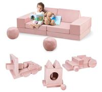 Sofá Modular De 12 Piezas para Niños: Sofá Seccional DIY para Sala De Juegos, Dormitorio y Guardería. Espuma Suave, Plegable, Funda Extraíble, Muebles Creativos para Niños y Niñas, Rosa.