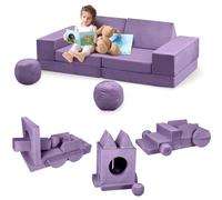 Sofá Modular De 12 Piezas para Niños: Sofá Seccional DIY para Sala De Juegos, Dormitorio y Guardería. Espuma Suave, Plegable, Funda Extraíble, Muebles Creativos para Niños y Niñas, Púrpura.